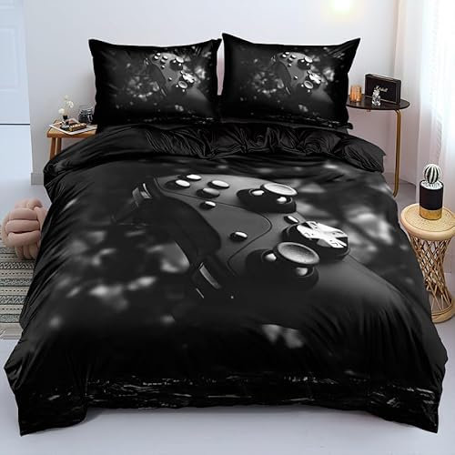 Luowei 3D Bettwäsche 200x220cm Schwarz Spielthema Muster Modern Mikrofaser Bettbezug mit Reißverschluss und 2 Kissenbezüge 80x80cm