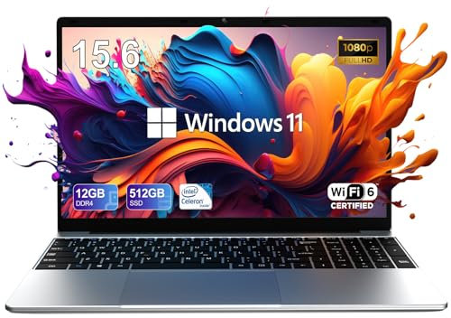 CFVOCUY Ordinateur portable Windows 11, ordinateur portable FHD IPS 15,6, processeur Intel Celeron N5095 4 cœurs, 12 Go de RAM + 512 Go SSD jusqu'à extensible de 1 To, Wi-Fi 2,4 G + 5 G, longue durée