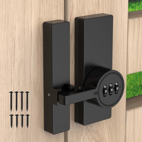 BiceNoning Password 180 Degree Barn Door Latch, Keyless Adhesive Flip Latch, 3-Digit Combination Sliding Door Lock with Glue and Screws for Cabinet, Gate, Shed, Bedroom, Closet (Black-1PC)