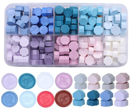 WUSJCOF 200Stück Wachssiegel Set Achteckig Siegelstempel Siegelwachs Perlen für Vintage Siegellack und Brief, Einladungen, Karten, Paket Geschenk (10Farbe)