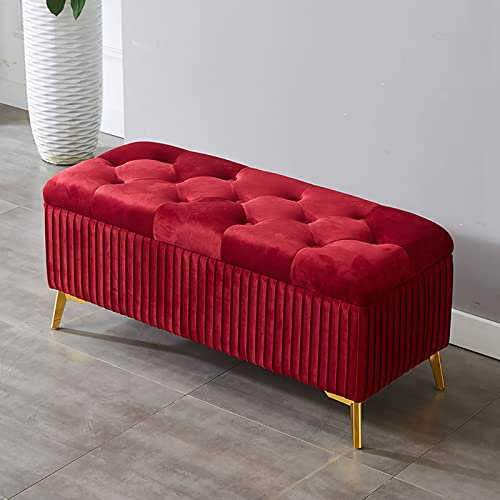 Samt gepolsterte Sitzbank für Wohnzimmer, 80 x 39 x 45 cm, Rot