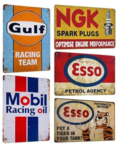 5ER SET Retro Blechschilder Metallschilder Auto-schilder für Garage Werkstatt Tankstelle Wand Dekoration Werbeschild Geschenk 20x30cm (SET A)