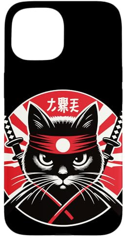 Samurai Katze Krieger Katana Japan Ninja Kunst Hülle für iPhone 15