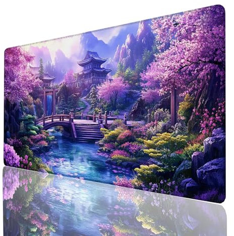 Tapis de Souris XXL 100x50x0.3cm, Grand Tapis Bureau Violet, Bords Cousus Antidérapant Imperméable, Paysage Mouse Pad Compatible Clavier sans Fil et Souris sans Fil, Bureau Gaming Accessoire GYL7918