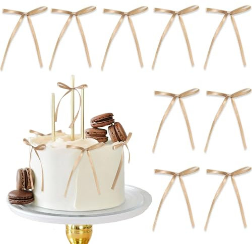 HAFRILY 40Pcs Champagne Gold Bows Cake Toppers Bows Cake Decorations for Baby Ablution Shower Wedding Party Wedding Anniversary Cake Decorations Bows for Gift Christmas Tree Decorating Supplies
