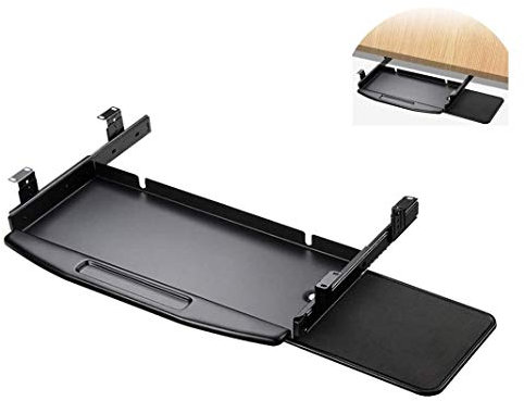 HAVVMK Keyboard Tray Under Desk Extender Tray Lift Keyboard and Mouse Riser Slide Drawer Table Mount Armrest Shelf Stand Computer Elbow Arm Support Keyboard Tray (Black 2)