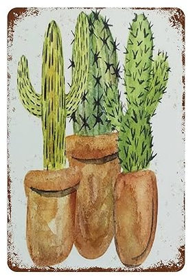 Cactus Trio Succulent Retro Vintage Metal Tin Sign Wall Art 8x12 Inches