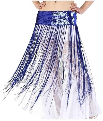 MITINGER Bauchtanz Hüfttuch,Bauchtanz Bauchtanzkostüme Gürtel Gürtel Elastische Kraft Pailletten Lange Quaste Bauchtanz Hüftschal for Frauen Bauch Tanzgürtel(Blue)