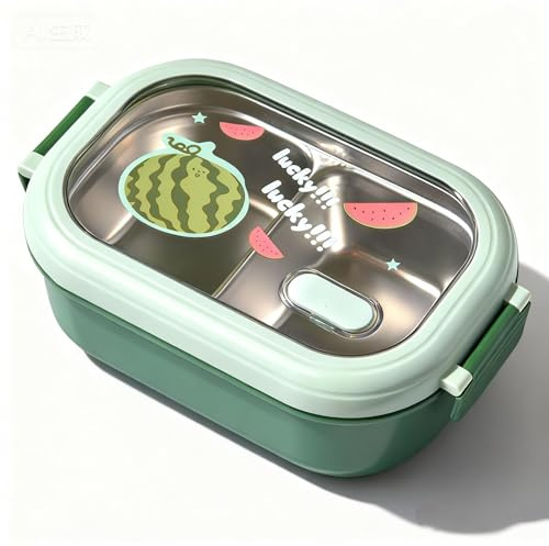 Contenitore Pranzo in Acciaio Inossidabile Termico Divisorio, Verde, 2 Scom | Lunch Box Per Scuola Ufficio Adulti, Leggero Portatile Con Coperchio Ermetico, Scomparti Separati Per Cibo