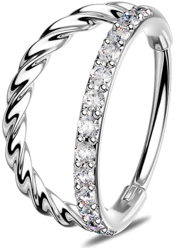 OUFER 20G Doppel-Nasenring 316L Edelstahl Twist Scharnier Segment Ohrring Hoop Transparent CZ 6/7/8mm Helix Conch Lobe Daith Piercing Schmuck für Damen