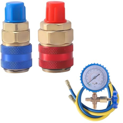 Adaptateur Connecteur AC R134A, Coupleur Rapide pour Haut et Bas, Raccords 1/4 SAE Universels pour HVAC, en Laiton Résistant à la Corrosion et Durable