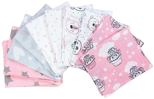 TupTam Baby Mullwindeln Spucktücher 70x80 5er / 10er Pack, Farbe: Mädchen 6, Anzahl der Teile:: 10er Pack
