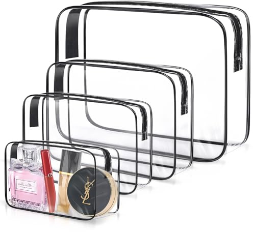 Lychico 4-Pack Makeup Bag, TSA Approved Clear Travel Toiletries Bag, Waterproof Cosmetic Bag with Zipper, Travel Essentials for Toiletries & Cosmetics