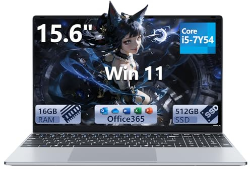Txxren 15.6 inch Laptop with Office 365, Core i5 7Y54 Processor 16GB RAM 512GB SSD, Notebook with 1920 * 1080 Full HD Screen, Backlit Mumeric Keypad, Mini HDMI, USB 3.0 Laptops Computer