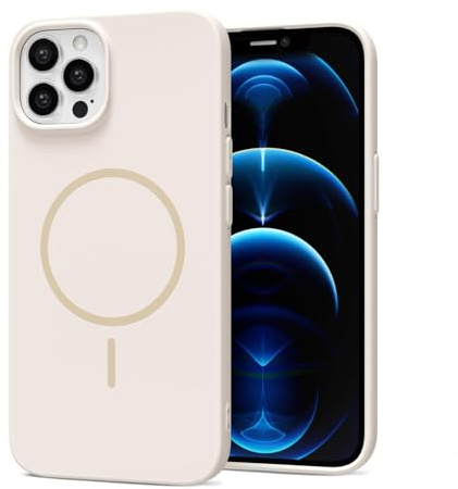 LoeoeL Magnetic Phone Case for iPhone 12 Pro Max Case Silicone Compatible with MagSafe, Cute Slim Thin Mag Safe Phone Cover for Women, Girly Aesthetic Soft Rubber Gel Mag Safecase, Beige Cream