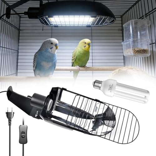 GlowUp UVB 2.4 Vogellampe Kombi-Set, tiefe U-förmige Lampenfassung mit 20W UVB Vogellampe E27 für Vögel