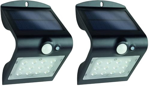REV BUTTERFLY Solarlampe für außen, 1200mAh, Li-Ion, LED Strahler, wasserdicht IP65, 1,5W, Bewegungsmelder aussen, schwarz (Packung mit 2)