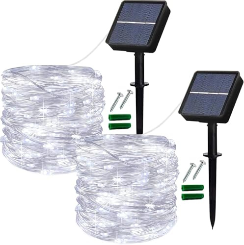 Lezonic 2Pack Solar String Lights Waterproof,12M/40Ft 120LED Garden Lights | 8 Modes Copper Wire Decorative Solar Fairy Lights for Home, Garden, Patio, Yard, Fence, Camping, Party, Wedding (Cold White)