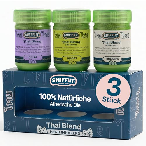 Sniffit® Thai Herbal Inhaler, Kräuter-Inhalierstift, 3er-Set | Mit thailändischen Kräutern & ätherischen Ölen; kompakter Riechstift für unterwegs