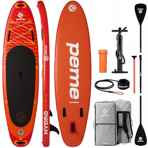 peme Stand Up Paddling Board SUP Paddle Standup Sub Surfbrett mit Zubehör Surfboard Paddelboot für Wassersport bis 150 kg Allround Paddleboard Supboard und Doppelpaddel – Hydro 320cm Adventure Orange