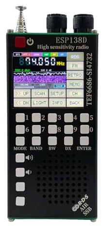 Radiotrasmettitore doppio chip ESP138D, radio onde corte TEF6686 SI4732, alta sensibilità FM AM SSB Airband, BT 5.0, touchscreen 2,4 pollici per aviazione, emergenze e radioamatori