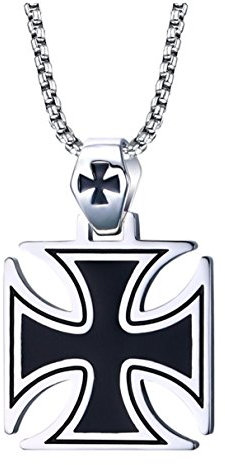 Vnox Acciaio inossidabile degli uomini la collana del pendente Templari Croce d'argento nero,catena libera