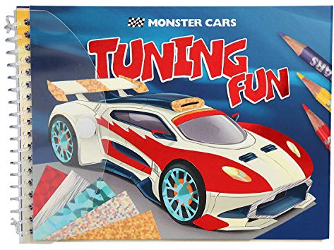 Depesche 10300 Monster Cars - Mal- und Stickerbuch Tuning Fun, Malbuch mit 10 Seiten, Rennauto mit Folien- und Papier-Stickern gestalten