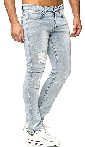 Tazzio Jeans Herren Slim Fit Stretch Jeanshose Hose Denim Destroyed Look 16525 (38W/34L, Hellblau)