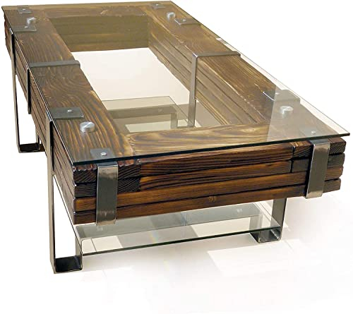CHYRKA® Wohnzimmertisch Couchtisch Massivholz Metall Glastisch Holz Glas LEMBERG DROHOBYCZ Loft Handmade (Lemberg-Natur, 90x60 cm H=50 cm)