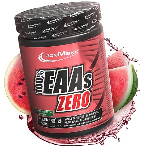 IronMaxx 100% EAAs Cero - Sandía Envase bote de 500g | polvo de EAA, vegano y sin azúcares con todos los 8 aminoácidos esenciales | sabor afrutado, sin conservantes