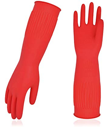 Vgo RB2143, wiederverwendbare lange Ärmel, Gummireinigung, Geschirrspülen, Küchenhandschuhe, Arbeiten, Malen, Gartenhandschuhe, Haustierpflege, Grün und Rot, 10 Paar