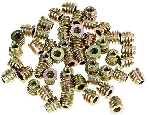 Filettatura esagonale, 50 pezzi, M4 x 8 mm, in lega di zinco per gli inserti in legno per mobili in legno con scatola in plastica, inserti filettati, dadi assortiti