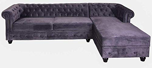 Ecksofa Samt Grau Eckcouch Wohnzimmersofa Wohnlandschaft Samtsofa Chesterfield fha061 Palazzo Exklusiv