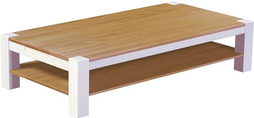 Brasilmöbel Couchtisch Rio Kanto 200x100 cm Eiche Natur Weiss mit Ablage Wohnzimmertisch Holz Tisch Pinie Massivholz Stubentisch Beistelltisch Echtholz Größe und Farbe wählbar