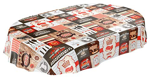 ANRO Wachstuch Tischdecke abwaschbar Wachstuchtischdecke Wachstischdecke BBQ Grill Garten Rot Oval 200x140cm