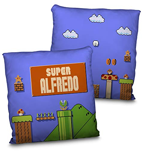 LolaPix Cojín Mario Bros. Cojín Personalizado con Nombre. Regalo Friki Personalizado. Impresión 100% por Las Dos Caras. Relleno Incluido. Varios tamaños. Mario Bros