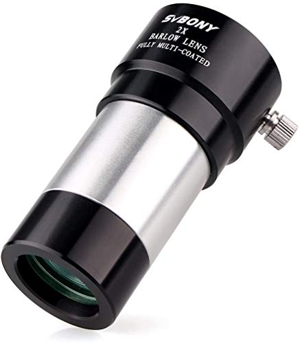 Svbony Barlow Lens, 2X Barlow 1.25 inches Compact Fully Multi-Coated Metal Telescope Lens Doubles Magnification astronomical Accessories for Moon Planetary Observation