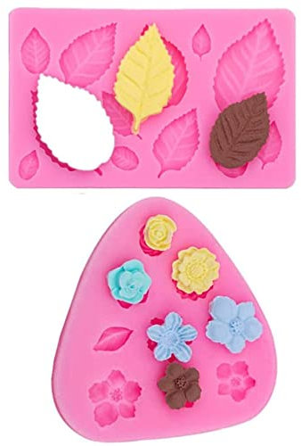 Rose Flowers and Leaves Fondant Candy Molds Cake Decorating Moulds Modeling Tools，Gummy Sugar Chocolate Candy Cupcake Mold