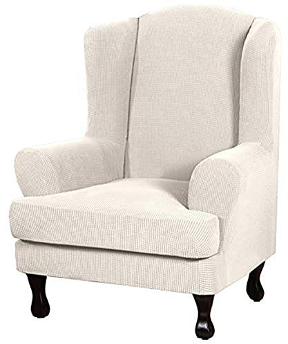 Jacquard Sesselbezug, Sessel-Überwürfe Ohrensessel Überzug Bezug Sesselhusse Elastisch Stretch Sessel Sesselbezug Husse für Ohrensessel (Natürlich)