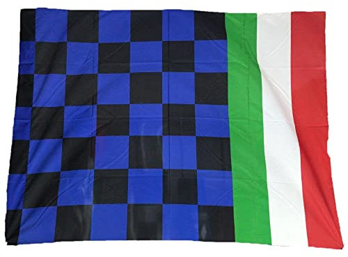 Bandiera Stadio Scacchi Nero Azzurri 100x150 cm 140 x 200 cm Con Tricolore Bandiere Nero azzurre Tifosi Neroazzurri Internazionale | Scudetto Calcio Tifosi Interisti PS 03652