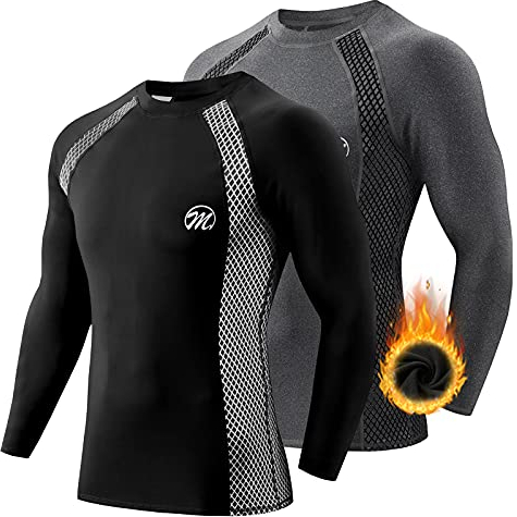 MEETWEE Herren Thermounterwäsche Oberteile, Thermoshirt Langarm Kompressionsshirt Funktionsshirt Atmungsaktiv Thermounterhemd Männer Sportshirt für Running Fitness Gym
