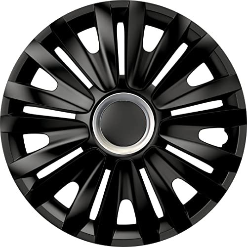 S SUMEX Juego de 4 Tapacubos de 15 Pulgadas Diseño Illinois RC Black, Acabado Negro y ABS Resistente a Fuertes Impactos, Duradero y Fiable con Anillo de sujeción Ajustable