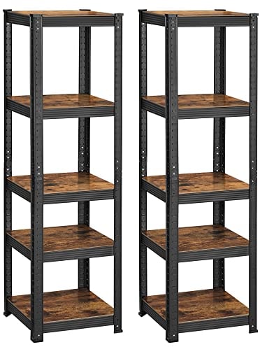 SONGMICS Standregal, 2er Set, Bücherregal, Lagerregal, 5 Ablagen, verstellbar, 37 x 37 x 150 cm, jeweils bis 400 kg belastbar, für Küche, Wohnzimmer, vintagebraun-schwarz GLR037B02