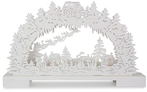 Riffelmacher Schwibbogen Winterlandschaft mit Schneemännern 44 x 25cm 76489 | Weiß - Holz Lichterbogen Holzleuchter Stimmungsleuchtern Fensterschmuck Winter Weihnachten