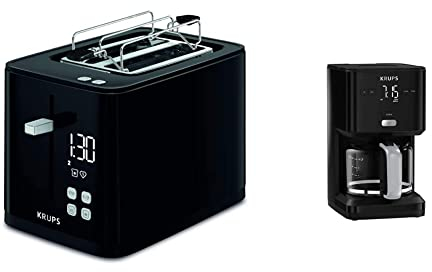 Krups KH6418 Smart'n Light Toaster | Zwei-Scheiben-Toaster | Digitaldisplay | 7 Bräunungsstufen | Schwarz & KM6008 Smart'n Light Kaffeemaschine | mit Timer |intuitives Display | 1,25 L