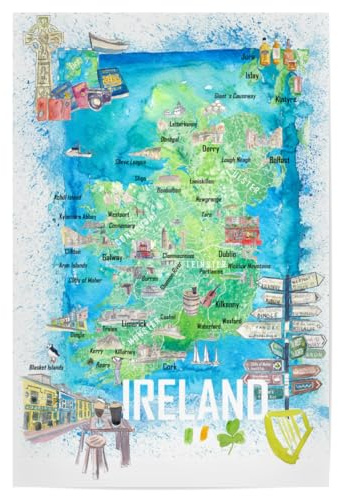 artboxONE Poster 60x40 cm Reise Ireland Illustrated Signpost Map - Bild irland wanderlust connemara karte cork karte