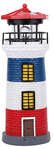 Joyzan Solar-Leuchtturm, automatisch rotierende wasserdichte LED-Licht-Gartenlampe ohne Verkabelung Outdoor-Ornament-Dekoration für Garten-Terrasse-Rasen-Teich(Rot, Blau und Weiß)