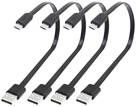 RIIEYOCA Câble Micro USB Court 30CM, Câble Plat Flexible Micro USB vers USB A pour Téléphones, Petit Ventilateur, Cordon de Charge et de Synchronisation de Données Micro USB Durable,Noir(4 Pcs)