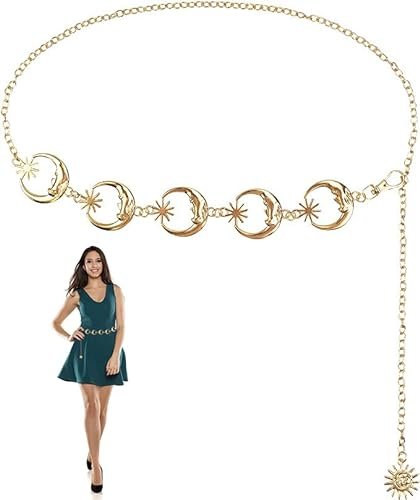 smtfcty Taillenkette Gürtel Damen Mädchen Verstellbare Body Link Gürtel Mode Metall Kettengürtel lange kette für Jeanskleider