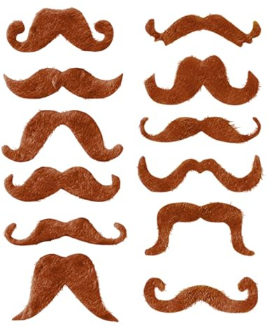Komonee 12 x Fake Moustache Brown Halloween Mustache For Fancy Dress Up Costume Hair Accessory Outfit Novelty Joke